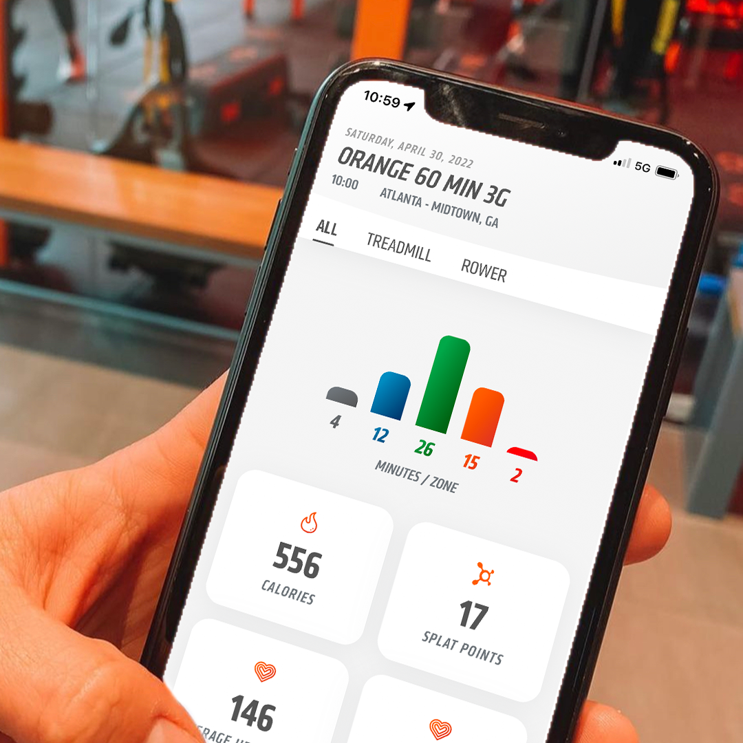 Orangetheory mobile App showing the five performance zones